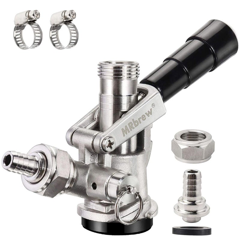 MRbrew All 304 Stainless Steel Keg Coupler, Commercial Sankey Kegerator D System Keg Tap Dispenser for I.D 5/16'' Draft Beer Line Gas Brewing Tubing with Check Valve Sealing Washer Hose Clamp - Image 1